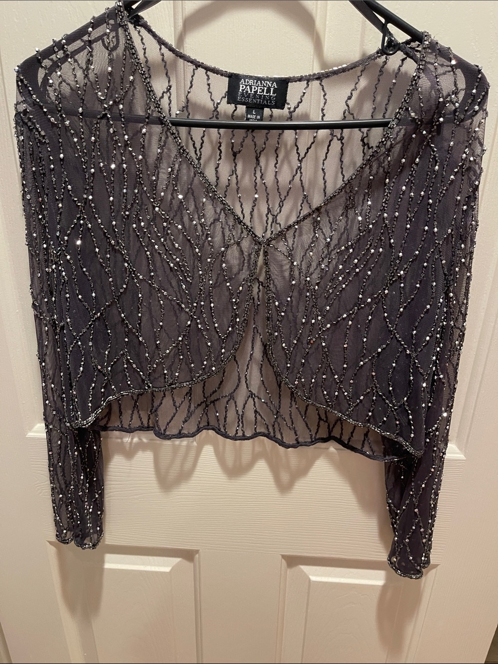Adrianna Papell Gunmetal Beaded Mesh Bolero